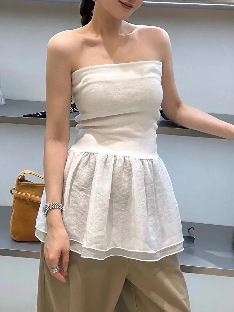 

Arnapan Sweet Knitted Tube Top Elastic Splice Skirt Curtain Slim Fit Outerwear Innerwear Breathable Cotton Blend Spring Summer