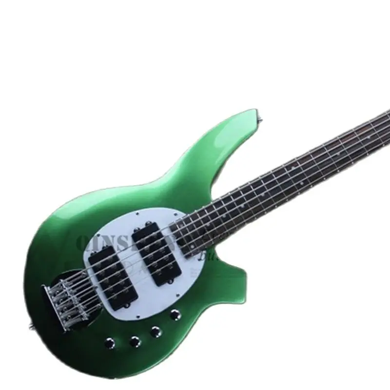 Metal Green Bas 4 Snaren Basgitaar Basswood Body Esdoorn Hals White Guard Actieve Batterij Chroom Bridge