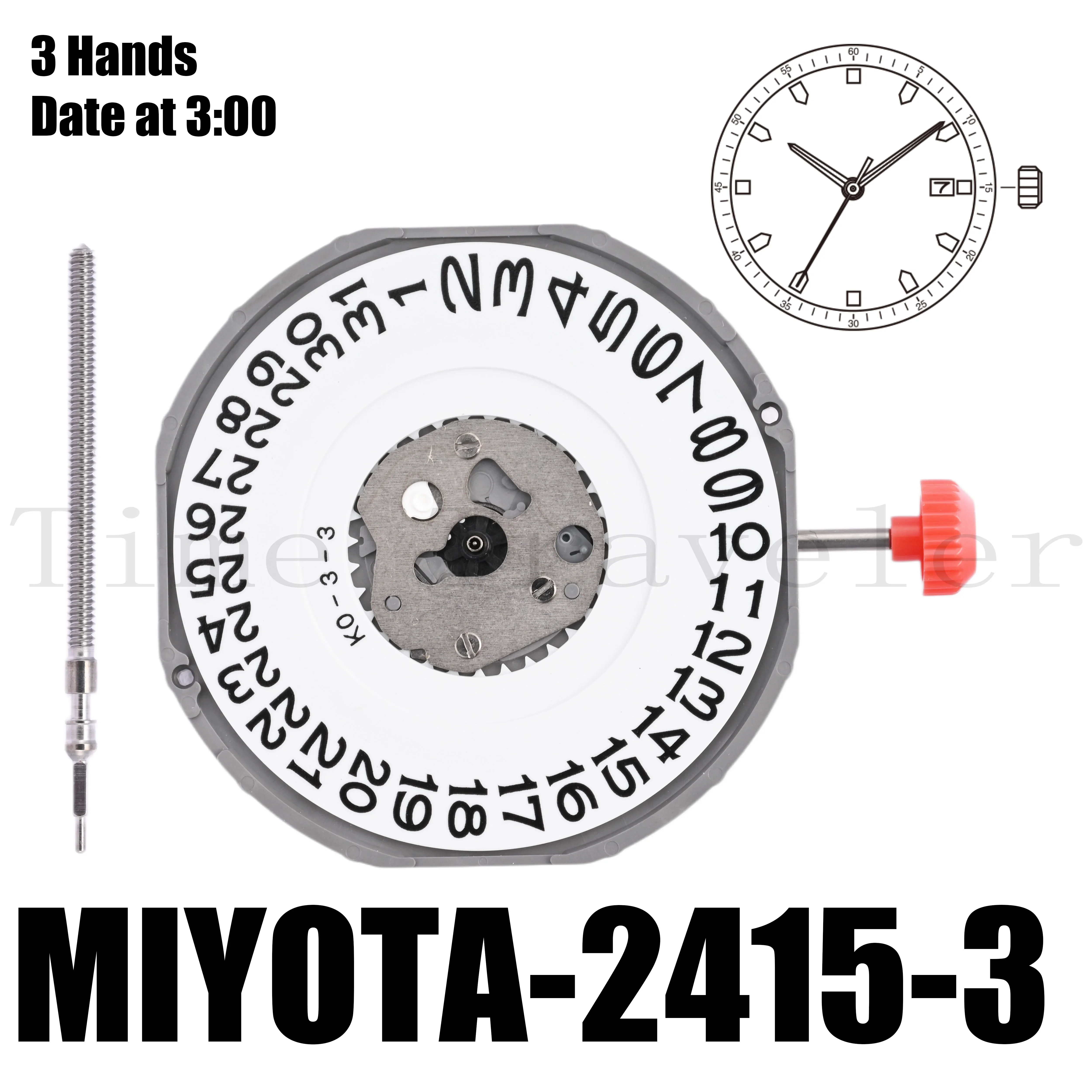 2415 Movement Miyota 2415 Movement Size 13 1/2’’’ Height 4.35mm Accuracy ±20 sec per month 3 Hands Date at 3:00