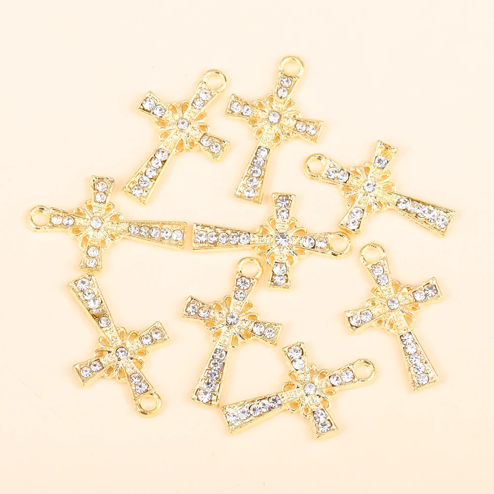 10 Stücke Mode Glänzenden Kristall Zirkon Kreuz Anhänger Halskette für Frauen Mädchen Schmuck Machen Armband Exquisite Accessoires Party Jude – Detail 4
