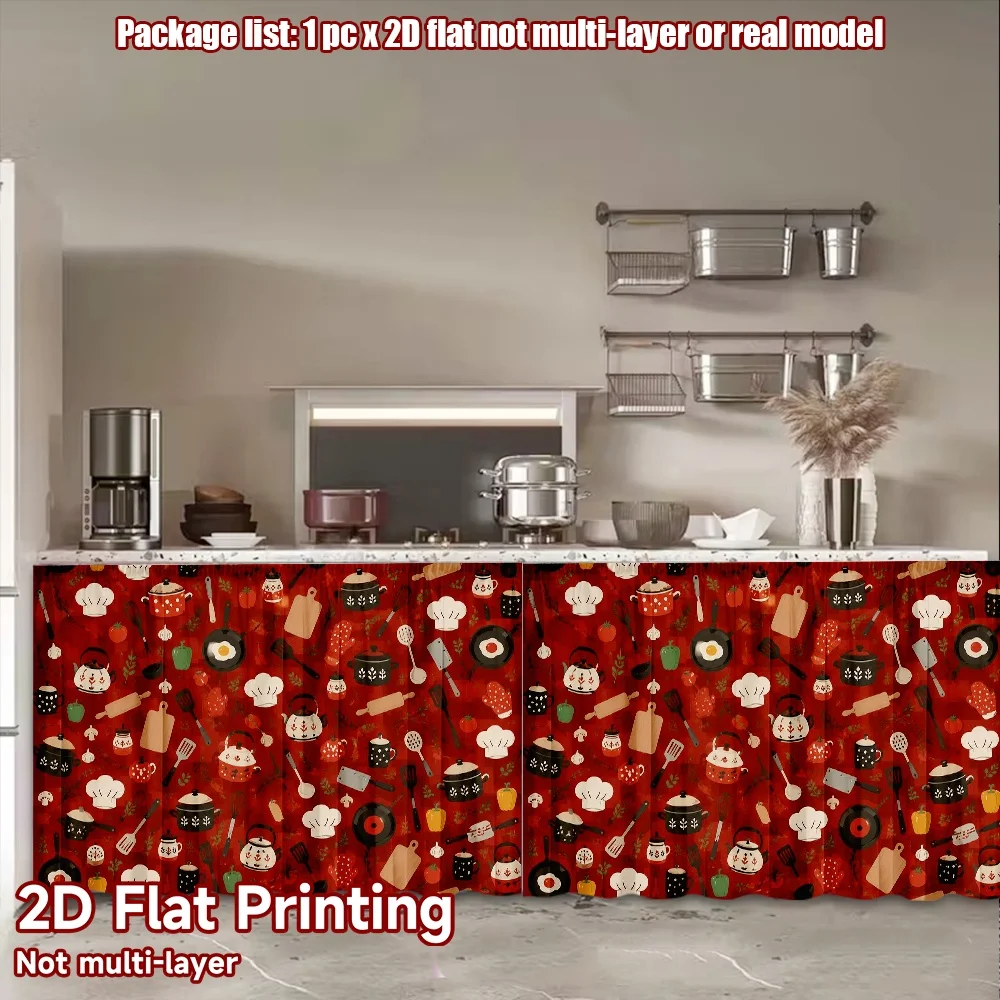 2D flat 1pc Bohemian style short curtains Kitchen Utensils and Ingredients Digital printing European Style, Kitchen Curtains,