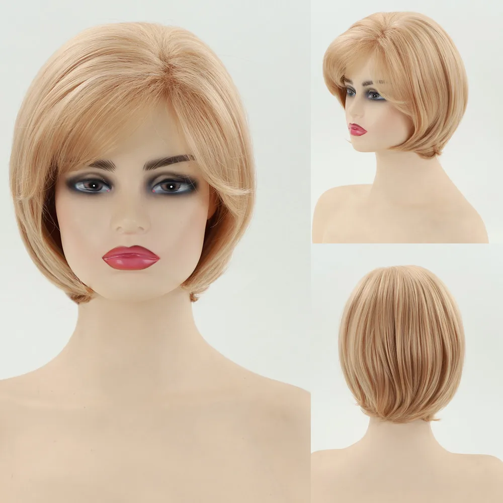 

OUCEY Synthetic Hair Short Wig With Bangs Bob Wig Female Pixie Cut Straight Wigs For Women Natural Black Blonde Wig Woman