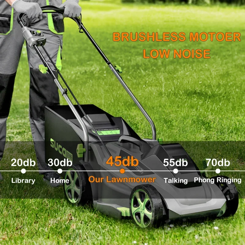 40V 4.0Ah 16 Inch Cordless Lithiumbattery Low Noise Grass Cutting Machine Agricultural Tools Lawnmower 2 Batteries 1 Charger