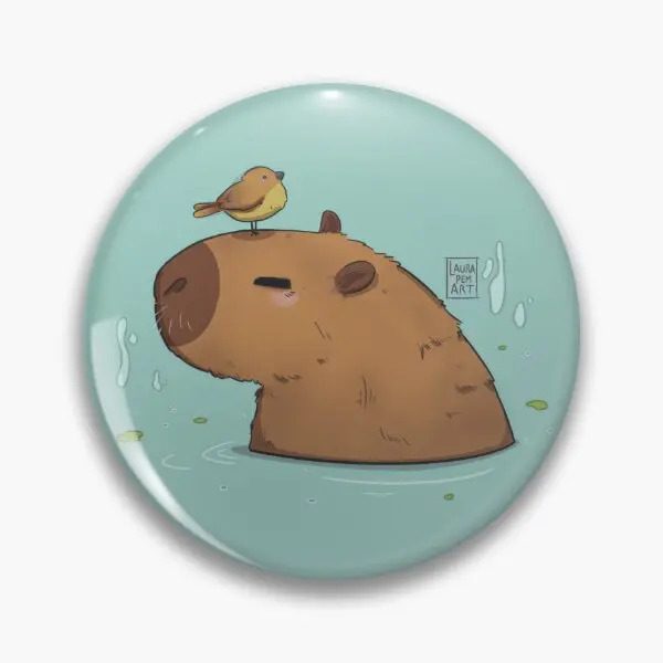 Capybara Chill With A Bird  Soft Button Pin Lover Women Hat Decor Brooch Cartoon Creative Jewelry Gift Badge Lapel Pin Clothes