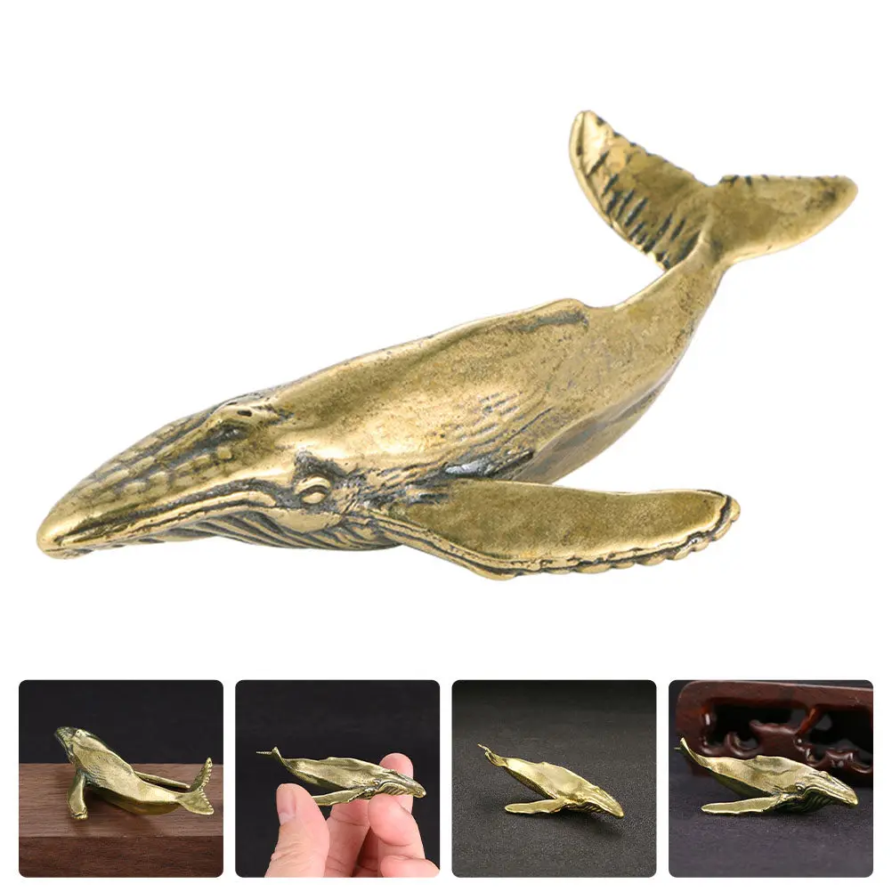 Vintage Whale Shaped Copper Art Craft Desktop Tea Table Decor Exquisite Workmanship Round Edge Smooth Surface Living Room
