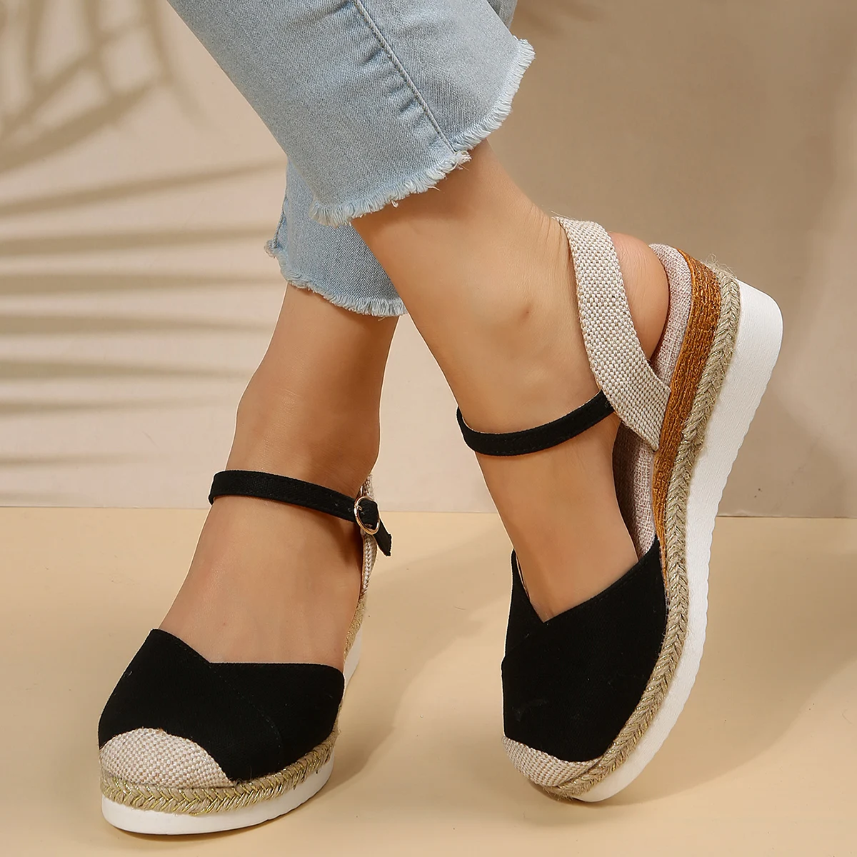 Women Closed Toe Wedge Sandals Women Summer Buckle Strap Gladiator Shoes Woman Fashion Espadrilles Platform Sandalias Mujer 2024