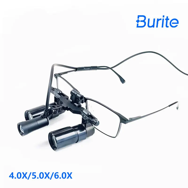 Burite 4.0/5.0/6.0X  flip-up loupes kepler Binocular Dental Magnifier Surgery Operation with Spotlight Head Light 5W Titanium