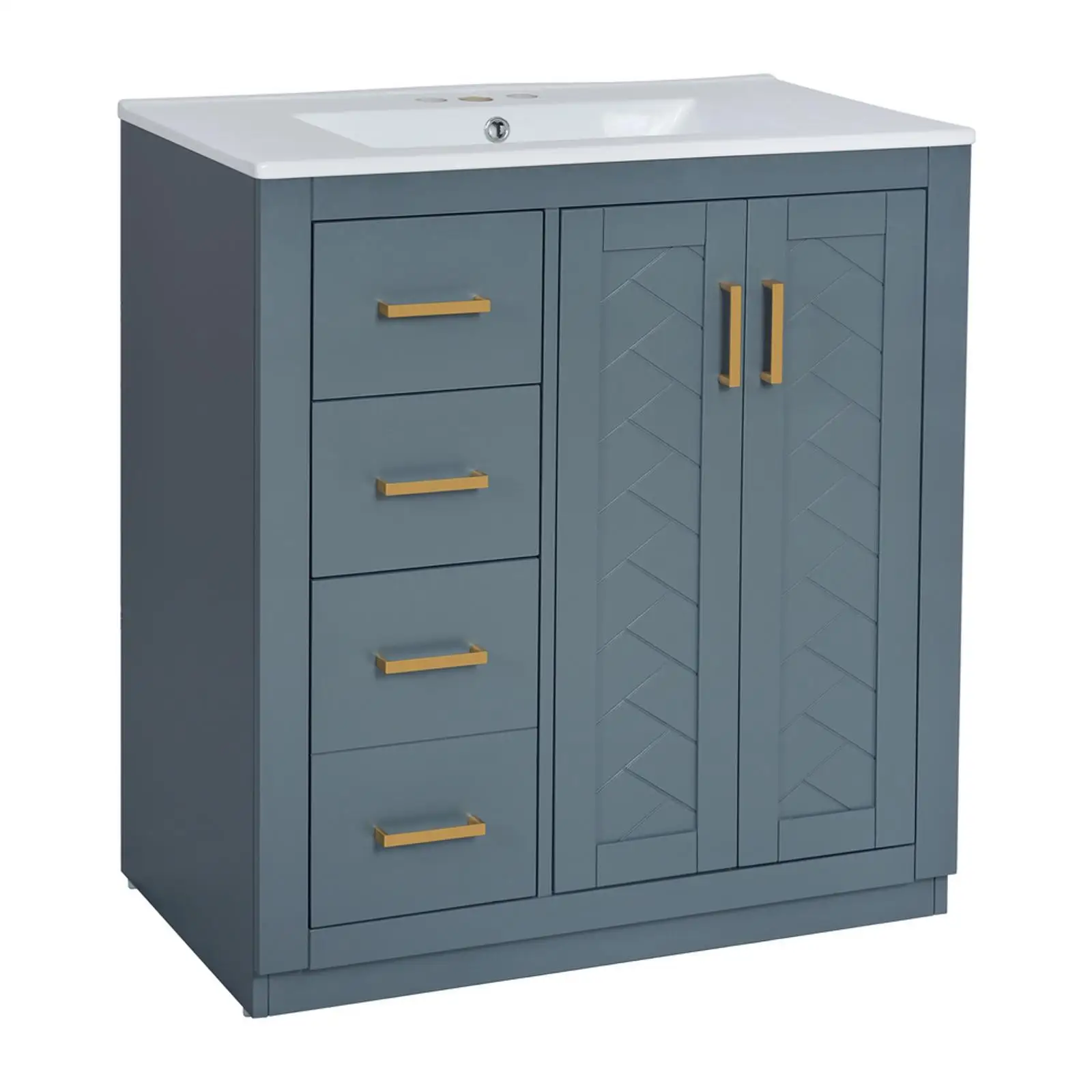 

Blue Bathroom Vanity Set with Ceramic Sink Combo 30 Inch Freestanding Cabinet Solid Wood and MDF for Easy-care Bathrooms