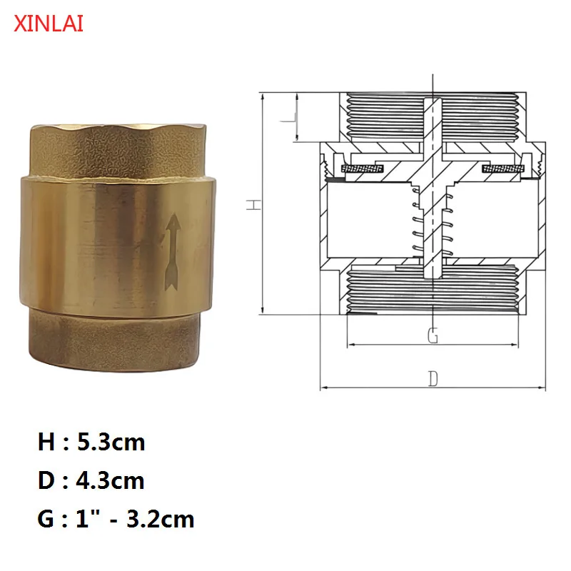 1/2"，3/4‘’，1‘’，Brass Vertical Spring Check Valve ,  for Water Pump/Pipeline/HVAC, Anti-Backflow