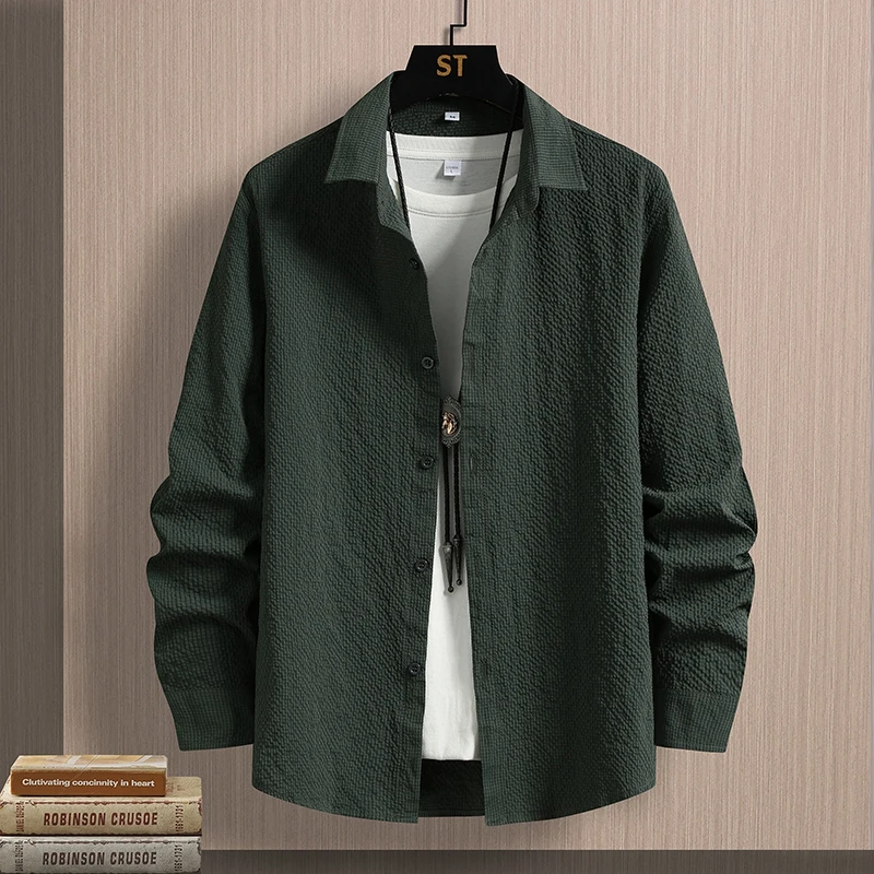 

Men's Slim Fit Long Sleeve Bubble Shirt Casual Workwear Shirt Couple's Outerwear Elastic Shirt Men's Top