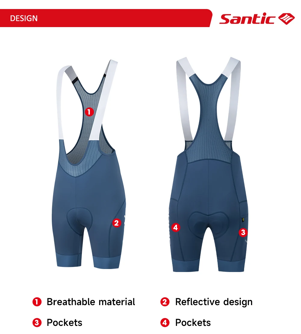Santic Herren-Sommer-Radsport-Trägerhose, atmungsaktiv, schnell trocknend, Schwammkissen, 5 Stunden Komfort, stoßfest, rutschfest, Fahrrad-Shorts – Detail 3