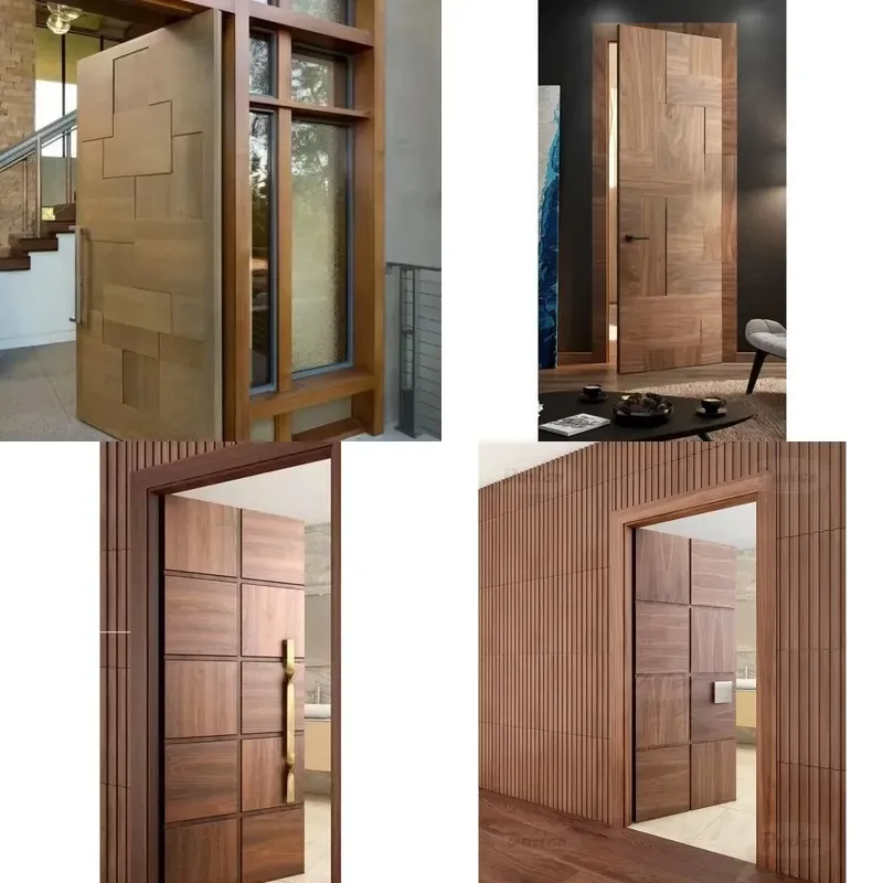 Solid Wood Carved Modern Hinged Front Door for Entrance