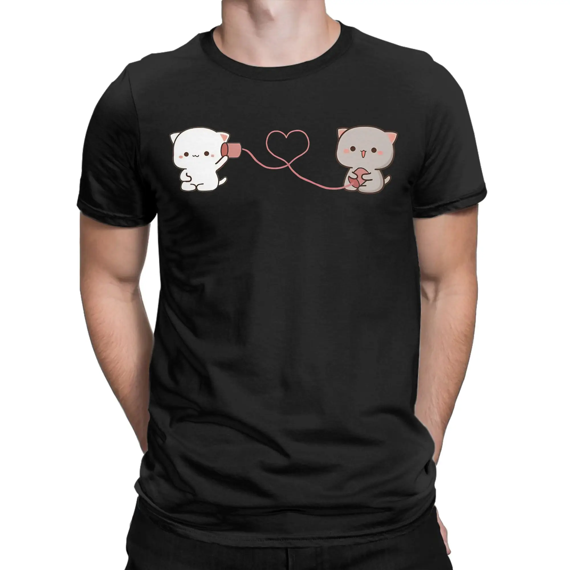 Camisetas Peach and Goma Love Call para hombres y mujeres, camiseta de algodón puro con diseño de gato Mochi, camiseta de manga corta, ropa de talla grande
