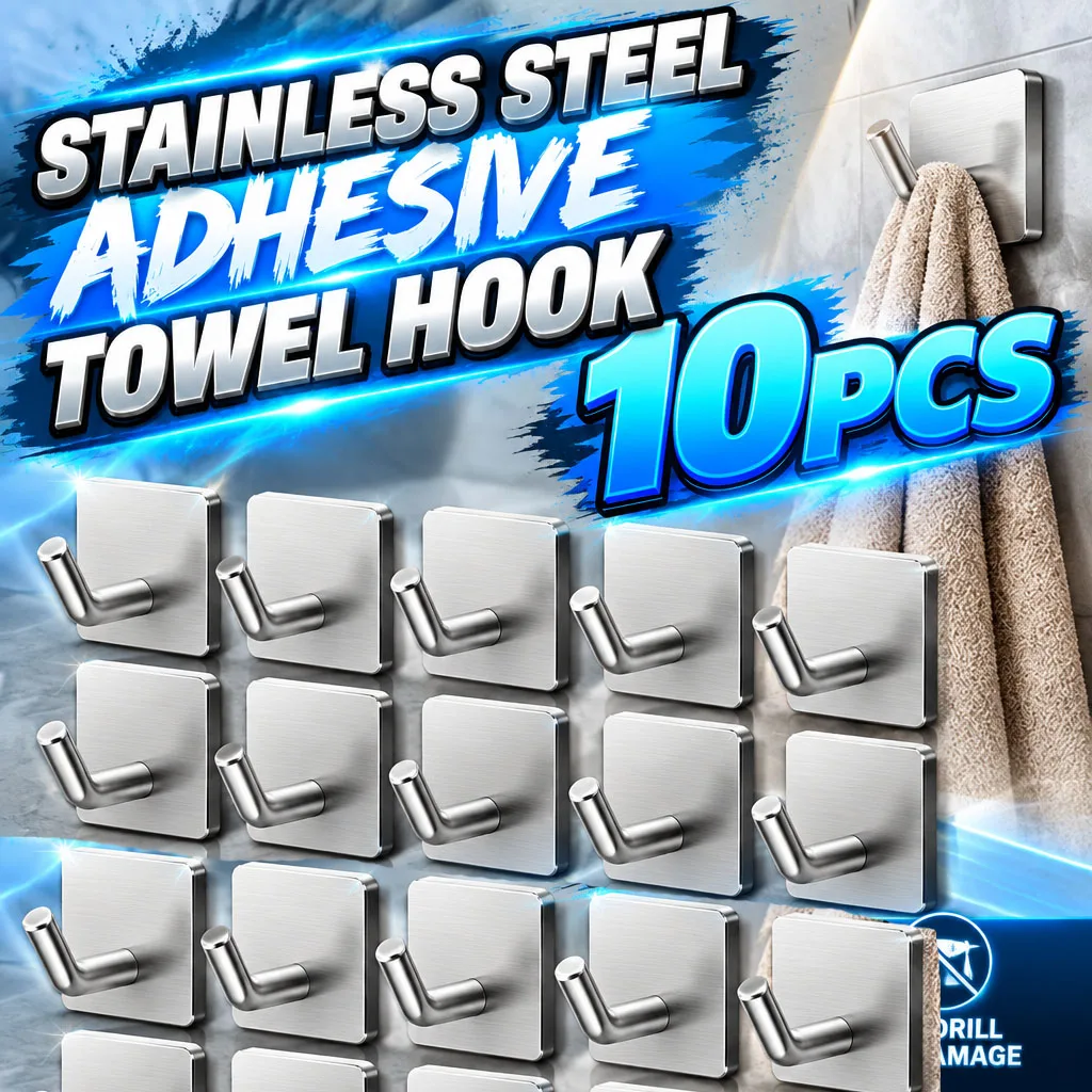 Self Adhesive Hook Stainless Steel Heavy Wall Hanger Hook Bathroom Organizer Towel Rack Multi-purpose Kitchen Rack Shelf