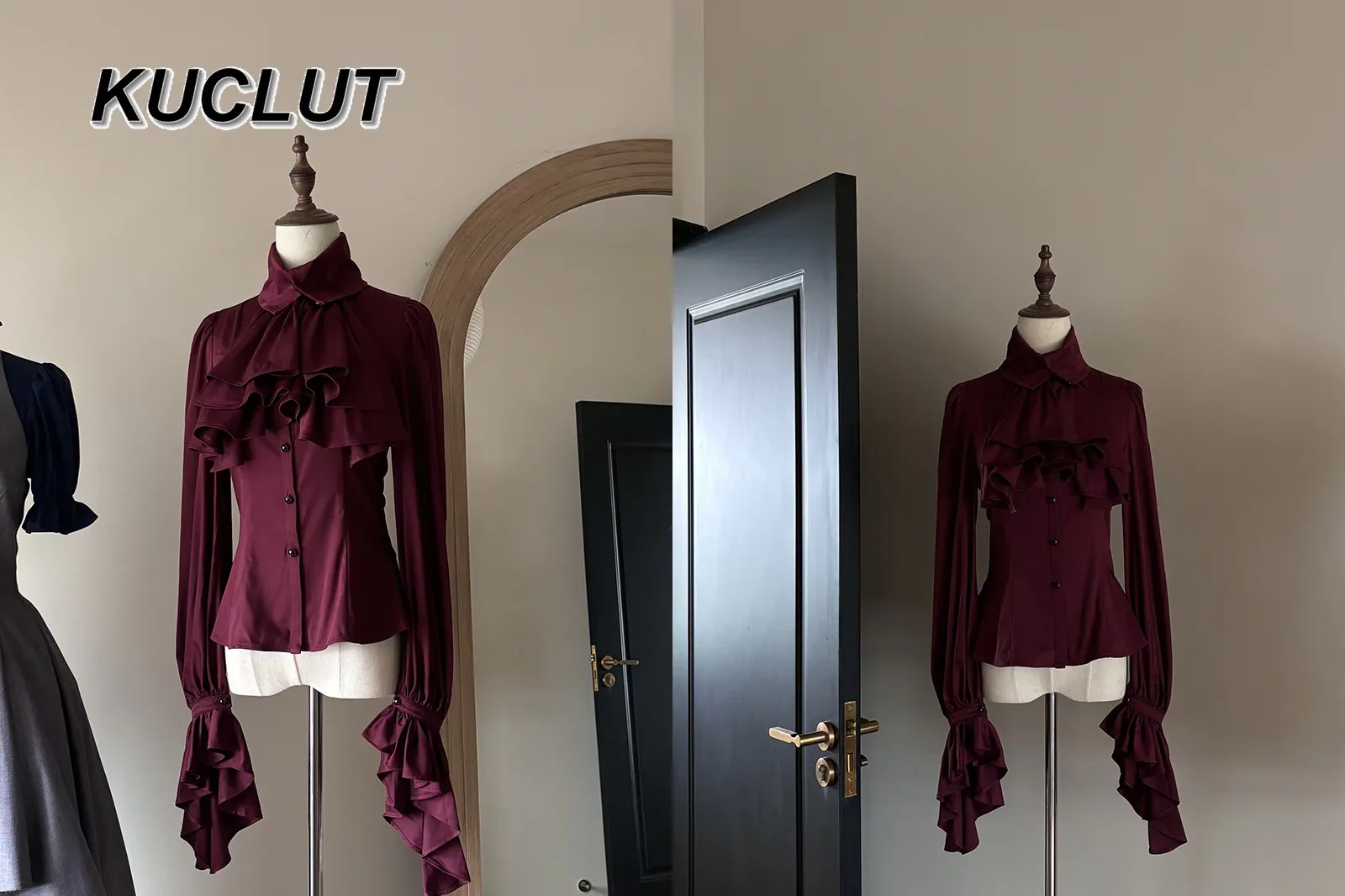 Women's Tops Spring Autumn Solid Color Fashion Vintage Elegant Blouse Female Lolita Gothic Style Ruffle Edge Long Sleeve Shirt