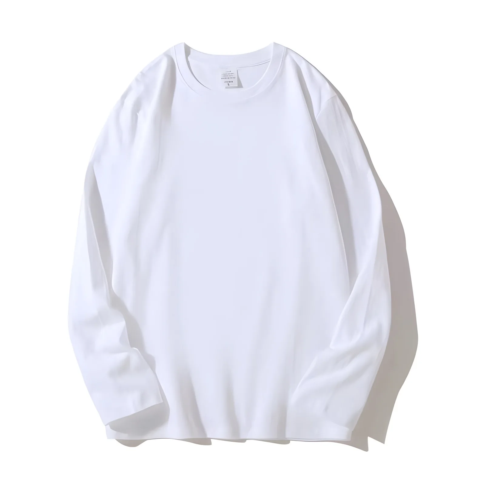 1 قطعة القطن الخالص تي شيرت ربيع الخريف الرجال قميص قطني بكم طويل الرقبة المستديرة تي شيرت بلون المرأة كامل طول كم بلايز