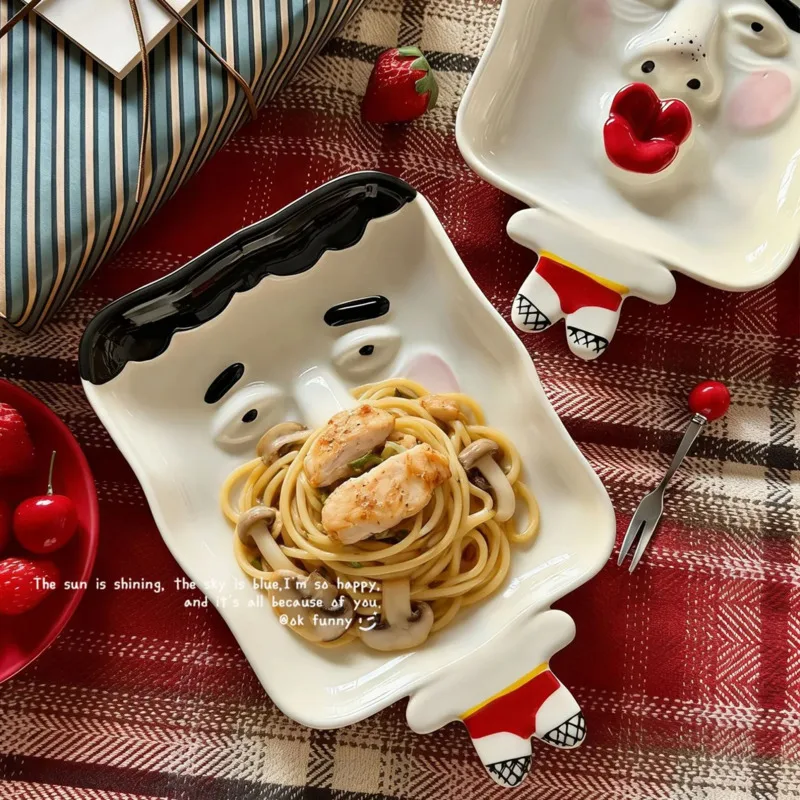 Original Pouting Face Plate Abstract Ceramic Dish Creative Tableware for Home Kitchen Serving Food Fruit Dessert Snack