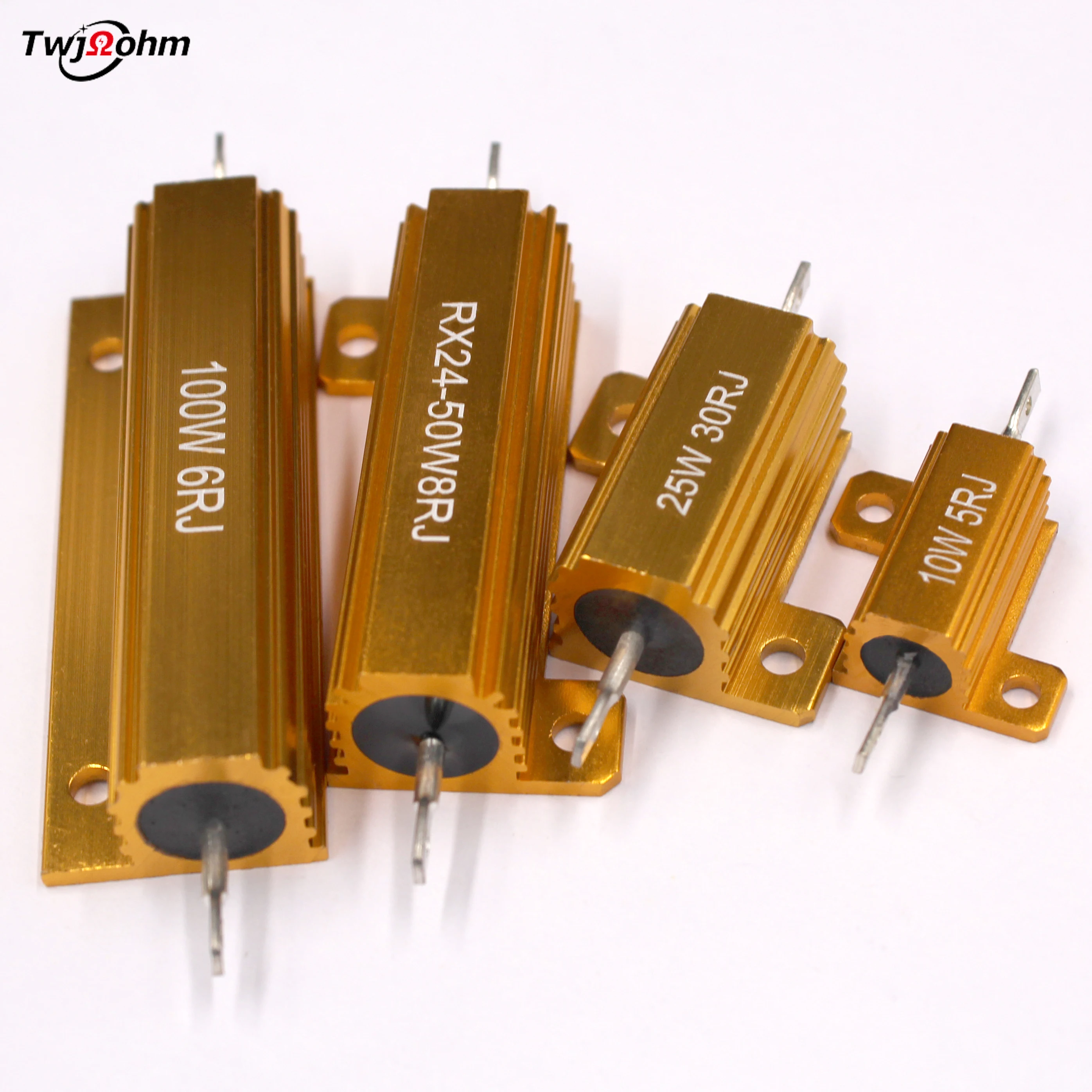 2Pcs 10 25 50 100W high power winding resistor 1R 5R 6R 8R 3R 10R 470R 200R 50R Ohm 5% aluminum shell resistor