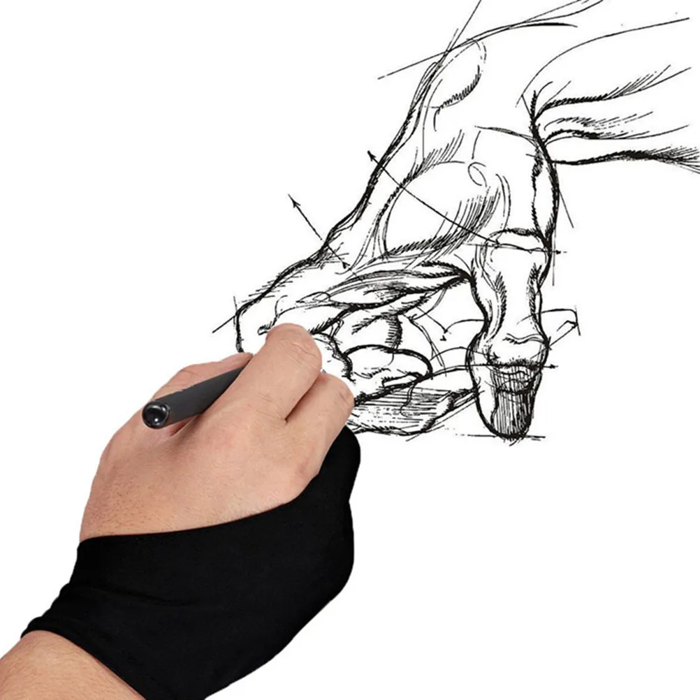 2Pcs Two Finger Drawing Glove for Artists Anti-Fouling Sweatproof Wear-Resistant Ultra-Thin Breathable Sketch Painting Tablet