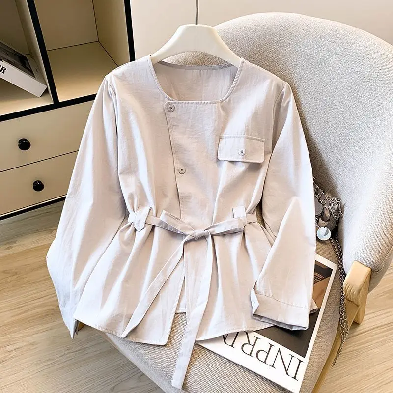 Temperament Solid Slit Hem Long Sleeve Loose Shirts Spring Autumn Button Simplicity Office Blouse Fashion Trend Women Clothing
