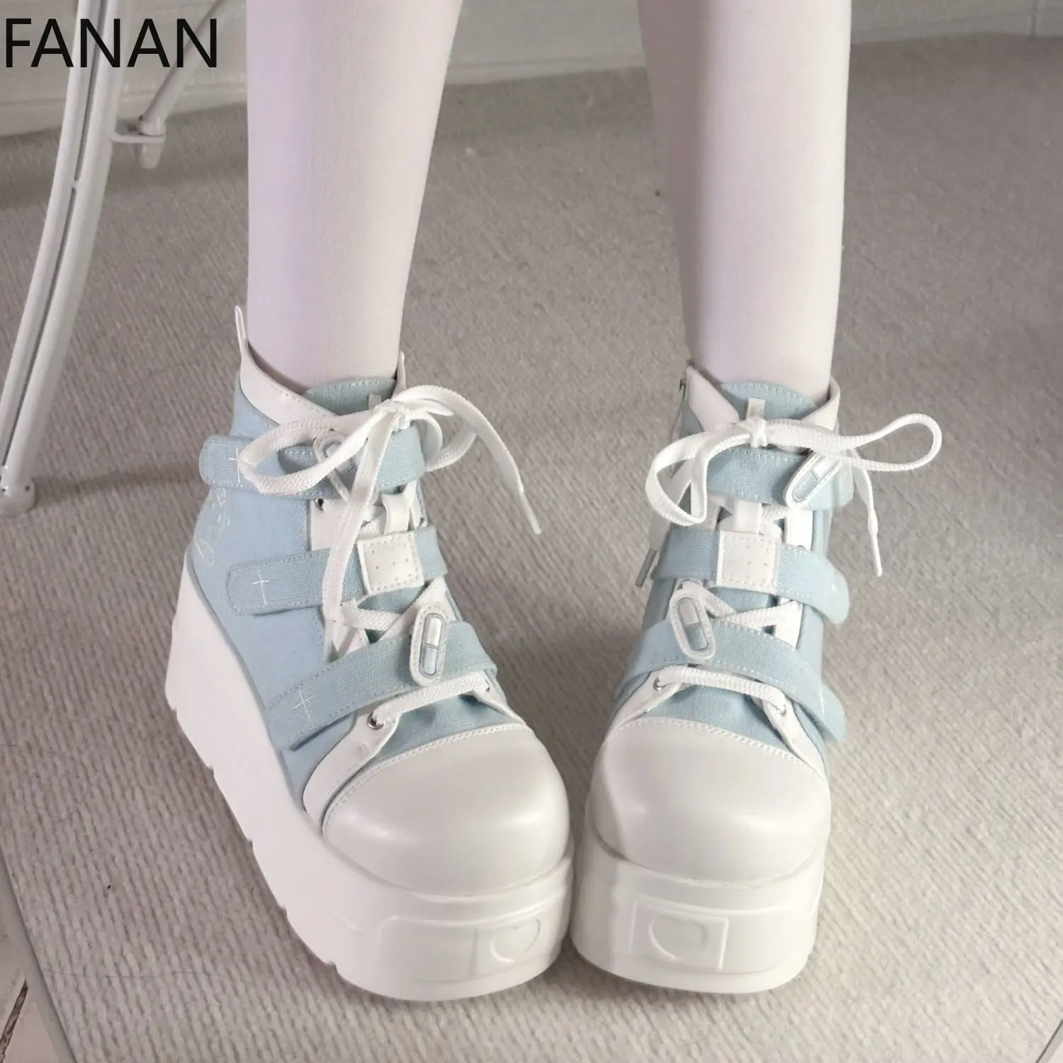 Japanese Original Subculture Platform Flats Canvas Shoes Fashion Short Boots Shoes Round Head Lightweight High Heels Pumps