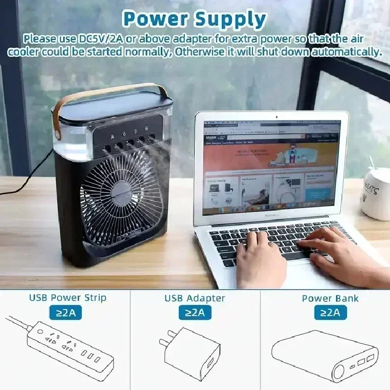 Xiaomi Przenośny nawilżacz Wentylator Klimatyzatory USB Wentylator elektryczny LED Lampka nocna Mgiełka wodna Zabawa 3 w 1 Chłodnica powietrza do domu