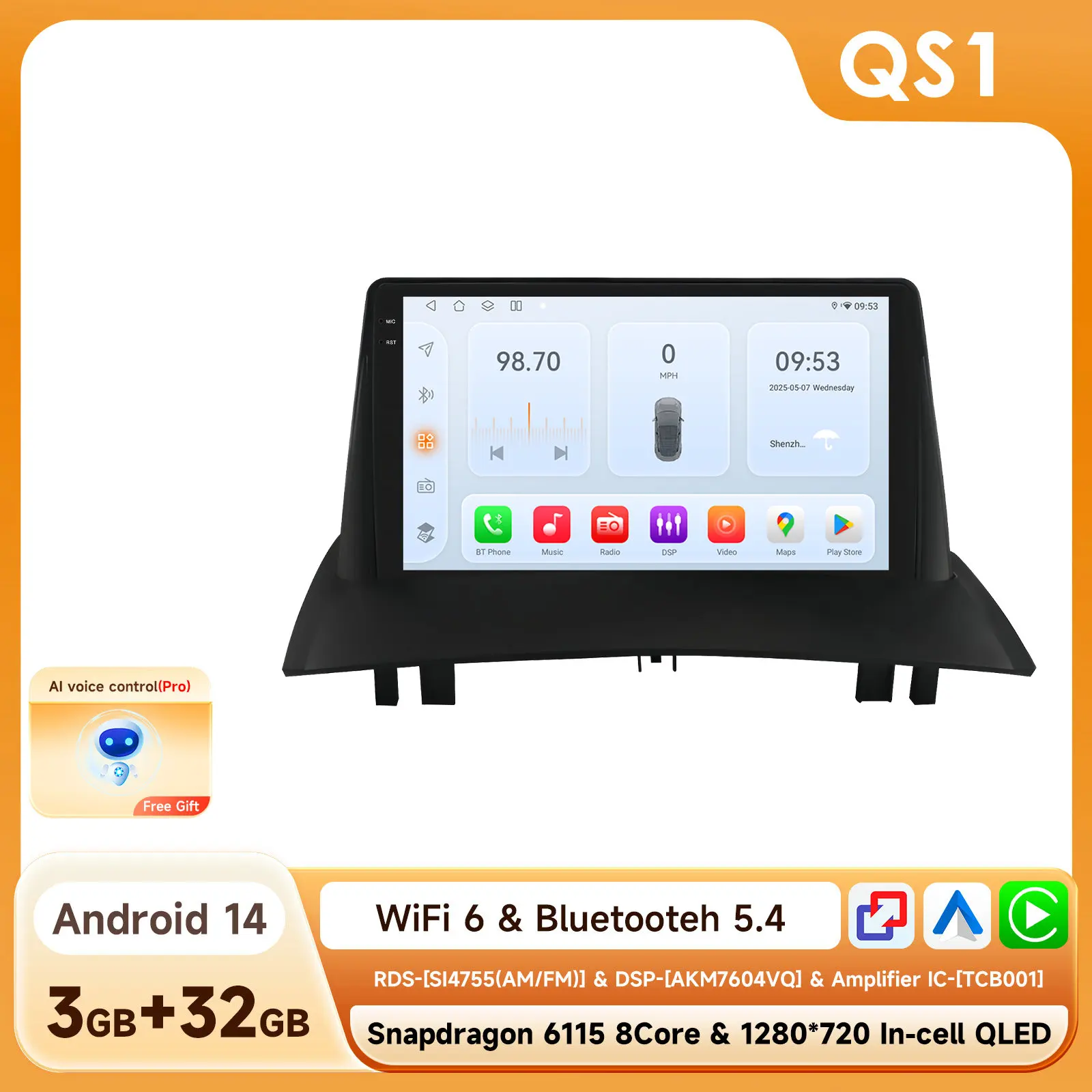 9 ''6115 Intelligent Scherm 2din Android Autoradio Multimedia Video Player voor Renault Megane 2 2002-2009 GPS Nav Carplay 4G RDS