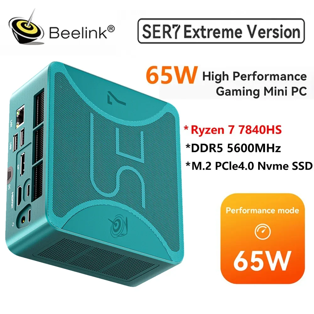 Beelink SER7 MAX Mini PC Ryzen 7 7840HS Windows 11 DDR5 5600MHz PCle4.0 Nvme SSD Wifi6 BT5.2 65W Gaming Mini Pc Computer