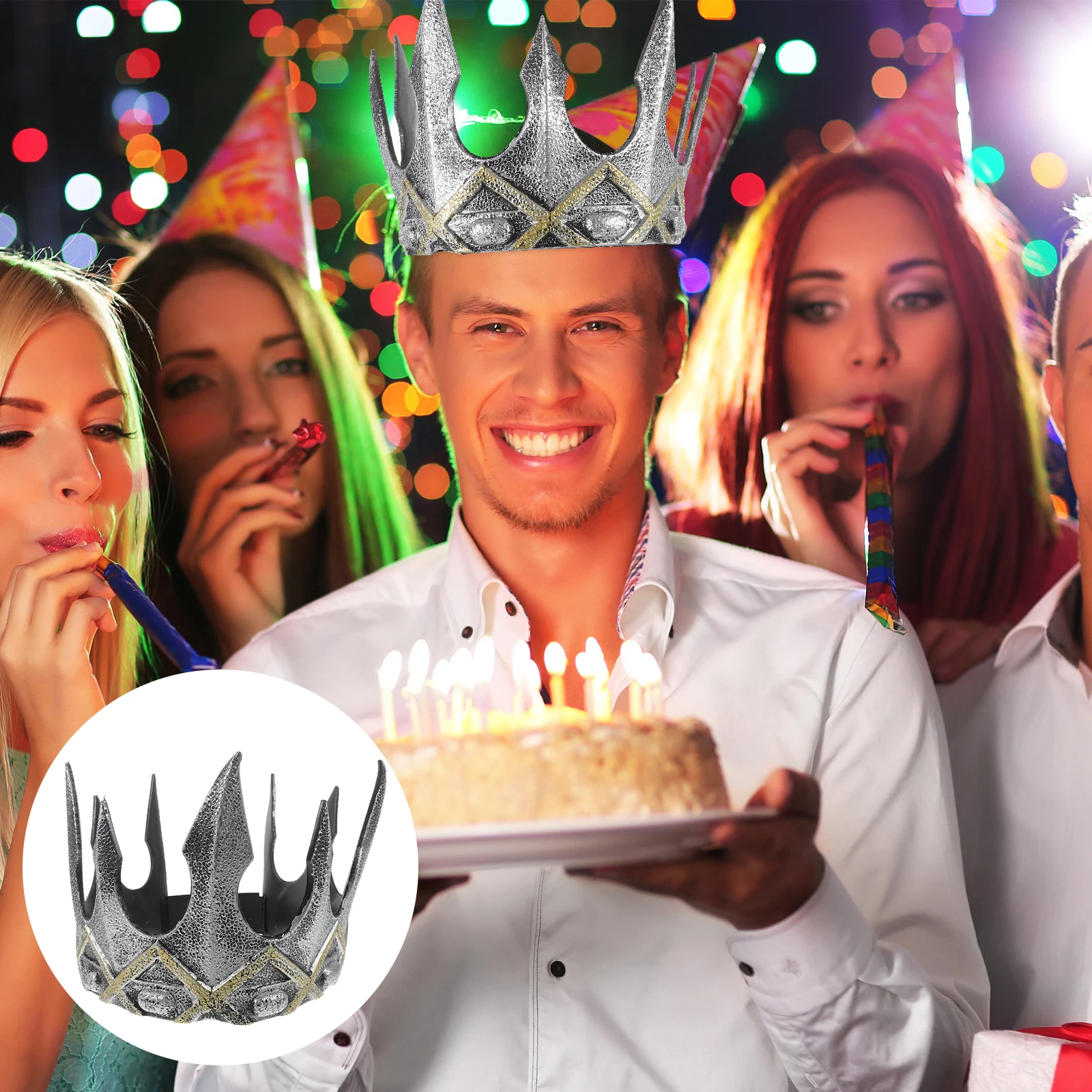 

Retro Crown Props Festival Hair Accessories Vintage Headdress Pu Decorative Man for Men