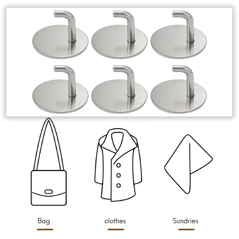 6 шт. самоклеящиеся крючки для полотенец без сверления, настенные крючки из нержавеющей стали, держатель для полотенец, дверные Крючки для дома, кухни