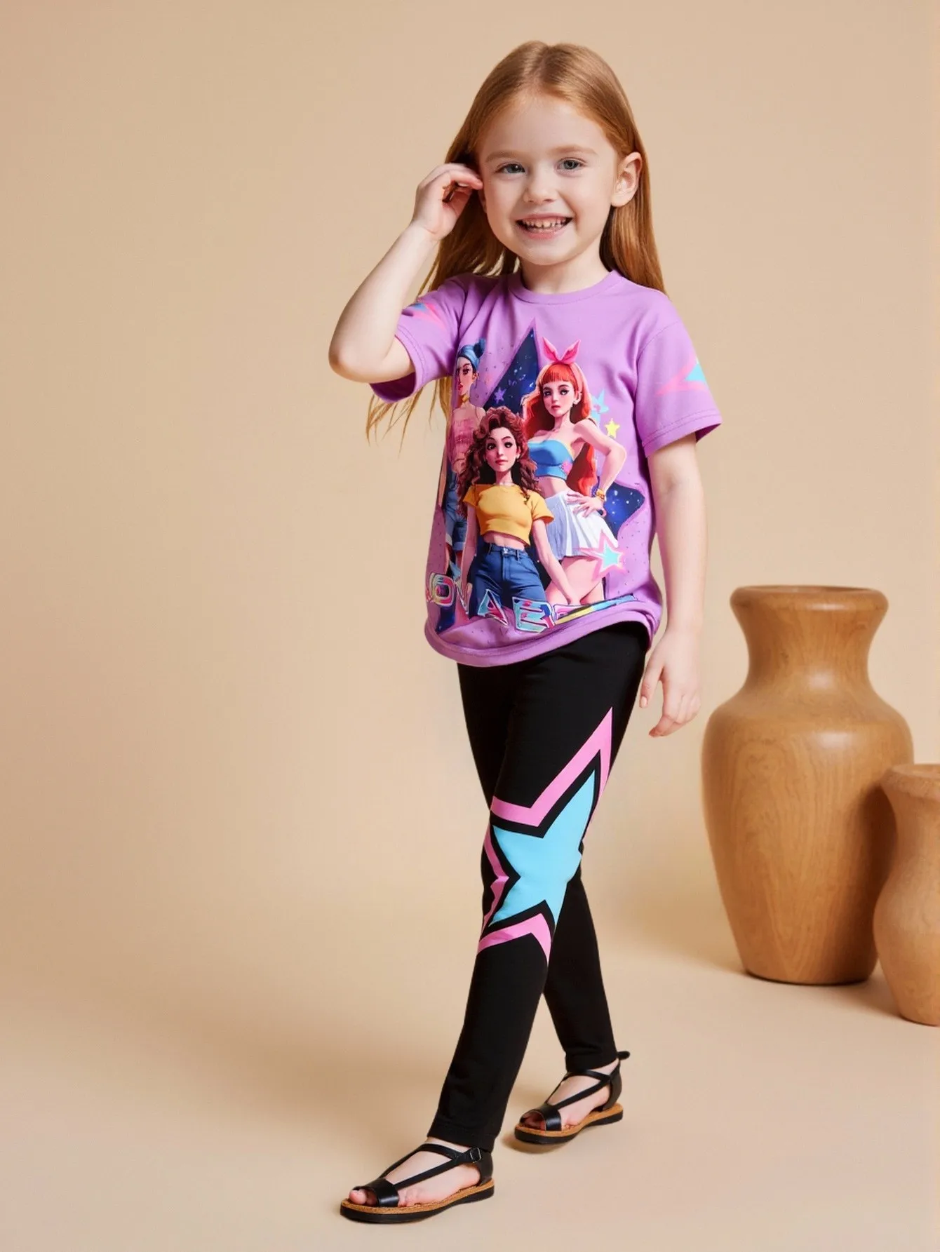 Frühling/Sommer K-Pop Cartoon Anime 3D-Druck Mädchen Mode Zweiteiler Set Rundhals T-Shirt Slim Fit Hose – Detail 6