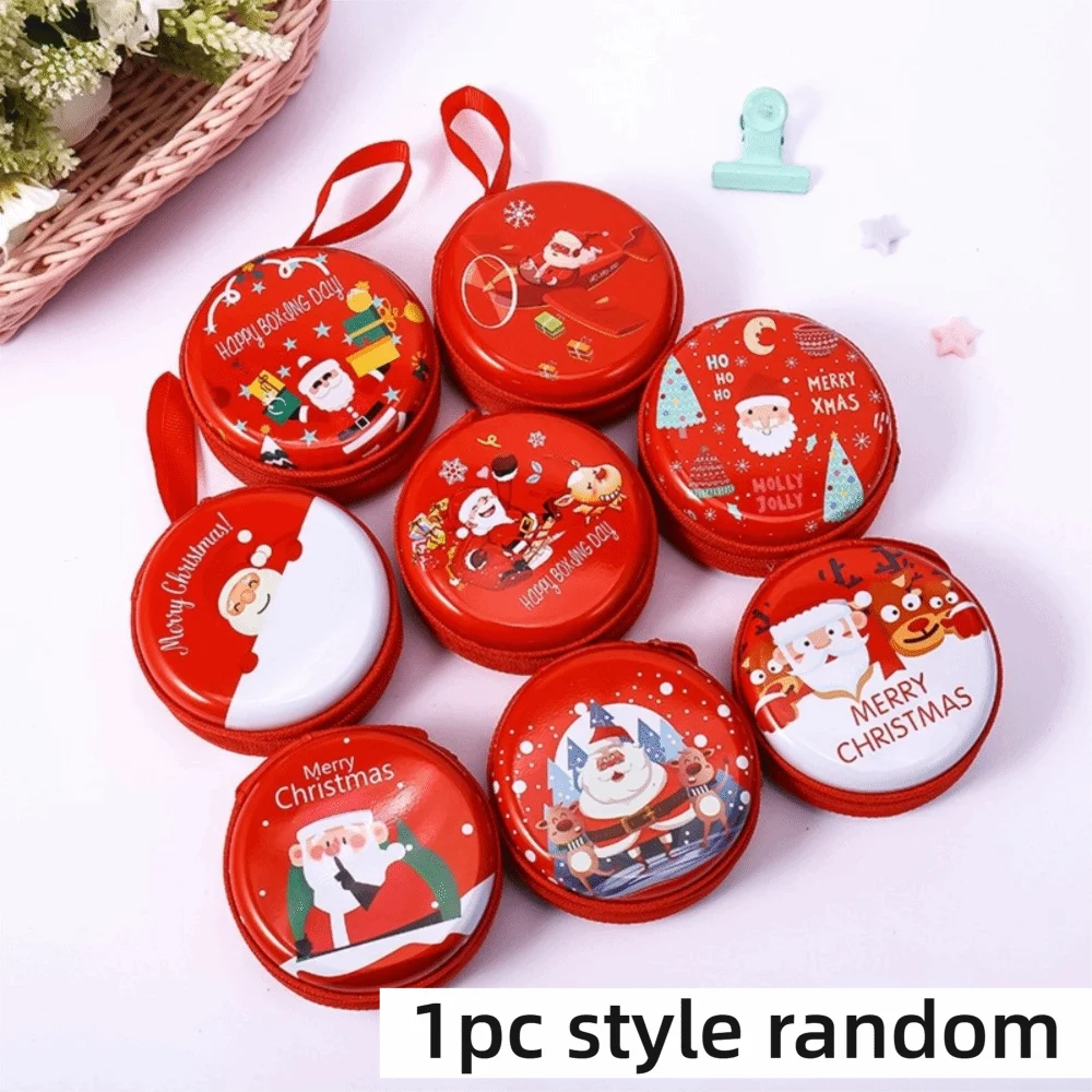Gifts Cartoon Christmas Coin Purse Santa Claus Snowman Phone Keychain Pendant Tin Box Candy Storage Box New Year