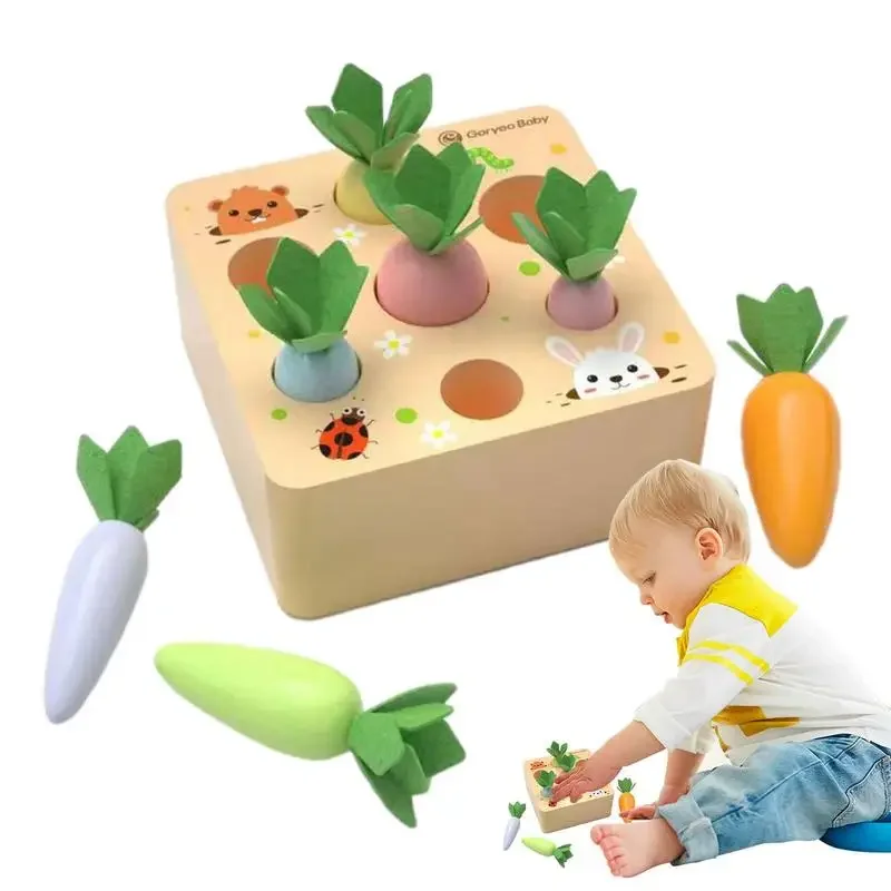 

Baby Pull Carrot Set Montessori Toys For Children 1 Years Wooden Shape Size Matching Game Learning Educational Games For Kids