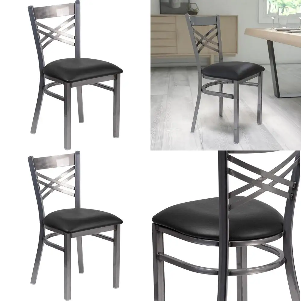 

Hercules Clear-Coated Metal 'X' Back Dining Chair with Black Vinyl Seat
