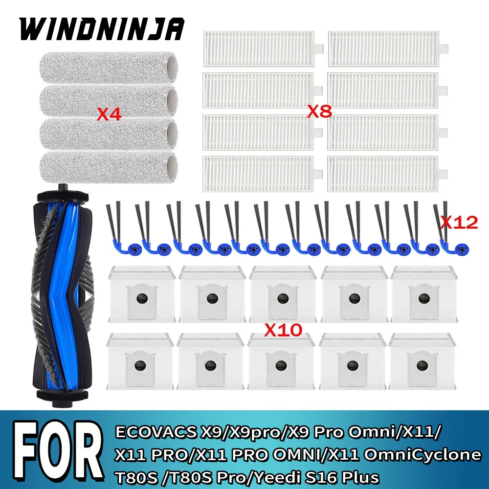 

Для ECOVACS X9 PRO/X9 PRO OMNI/T80S/X11 PRO OMNI/X11 OmniCyclone/ YEEDI S16 PLUS: фильтр для пылесоса, мешок для сбора пыли, основная щетка, запасные части