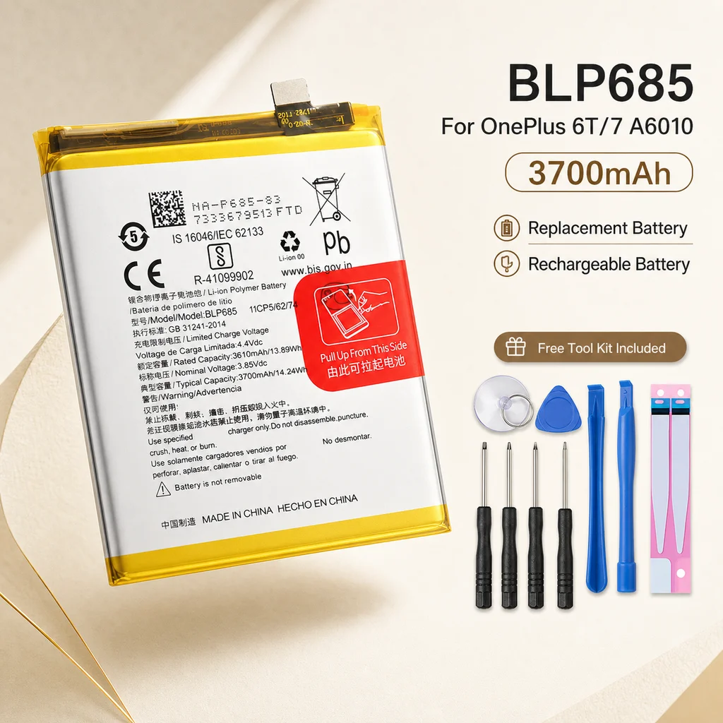 Premium Replacement Battery BLP685 3700mAh For OnePlus 6T 7 A6010, Long Lasting Mobile Phone Repair Battery With Tool Kit