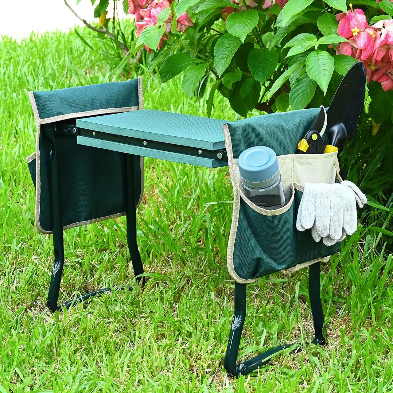 Upgraded Garden Kneeler and Seat with Thicken & Widen Soft Kneeling Pad,Heavy Duty Foldable Gardener Stool with 2 Tool Pouches