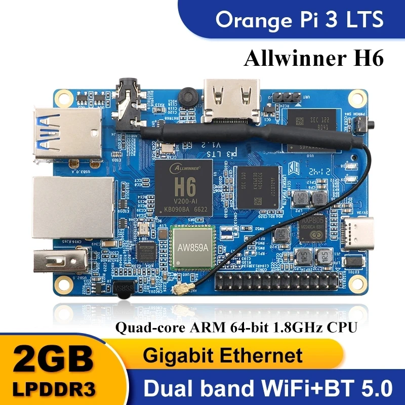 Orange Pi 3 LTS 2G8G EMMC с HDMI + WIFI + BT5.0, SoC AllWinner H6, бортовой компьютер с открытым исходным кодом, запуска Android 9.0/Ubuntu/Debian OS