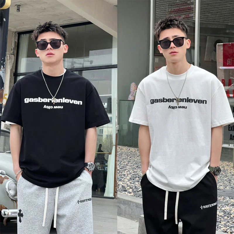 T-shirt Men Causal O-neck Letter Print Summer Mens Breathable Clothes Harajuku Fashion Commuter Tops Comfortable Tees Streetwear