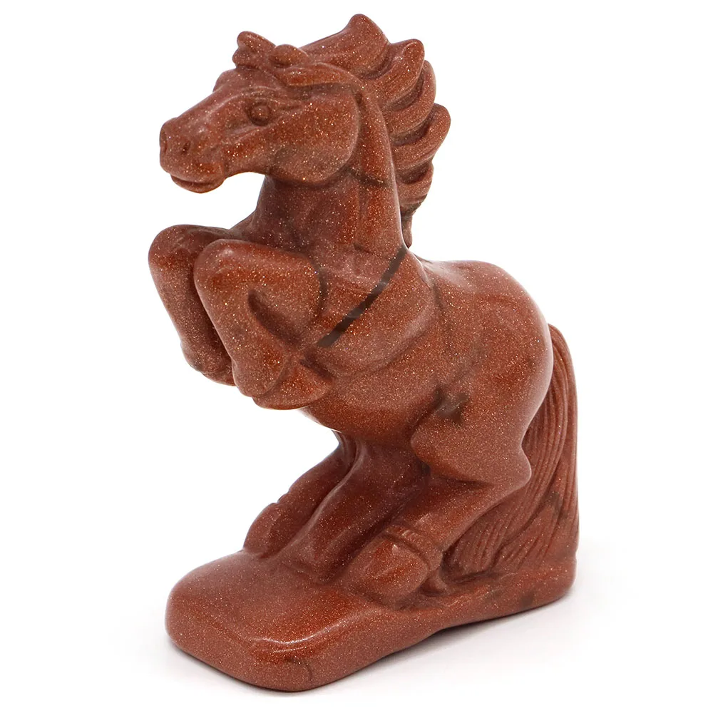 

4.4" Horse Statue Red Goldstone Sand Reiki Healing Gemstone Hand Carved Stone Animal Figurine Feng Shui Crafts Home Decoration
