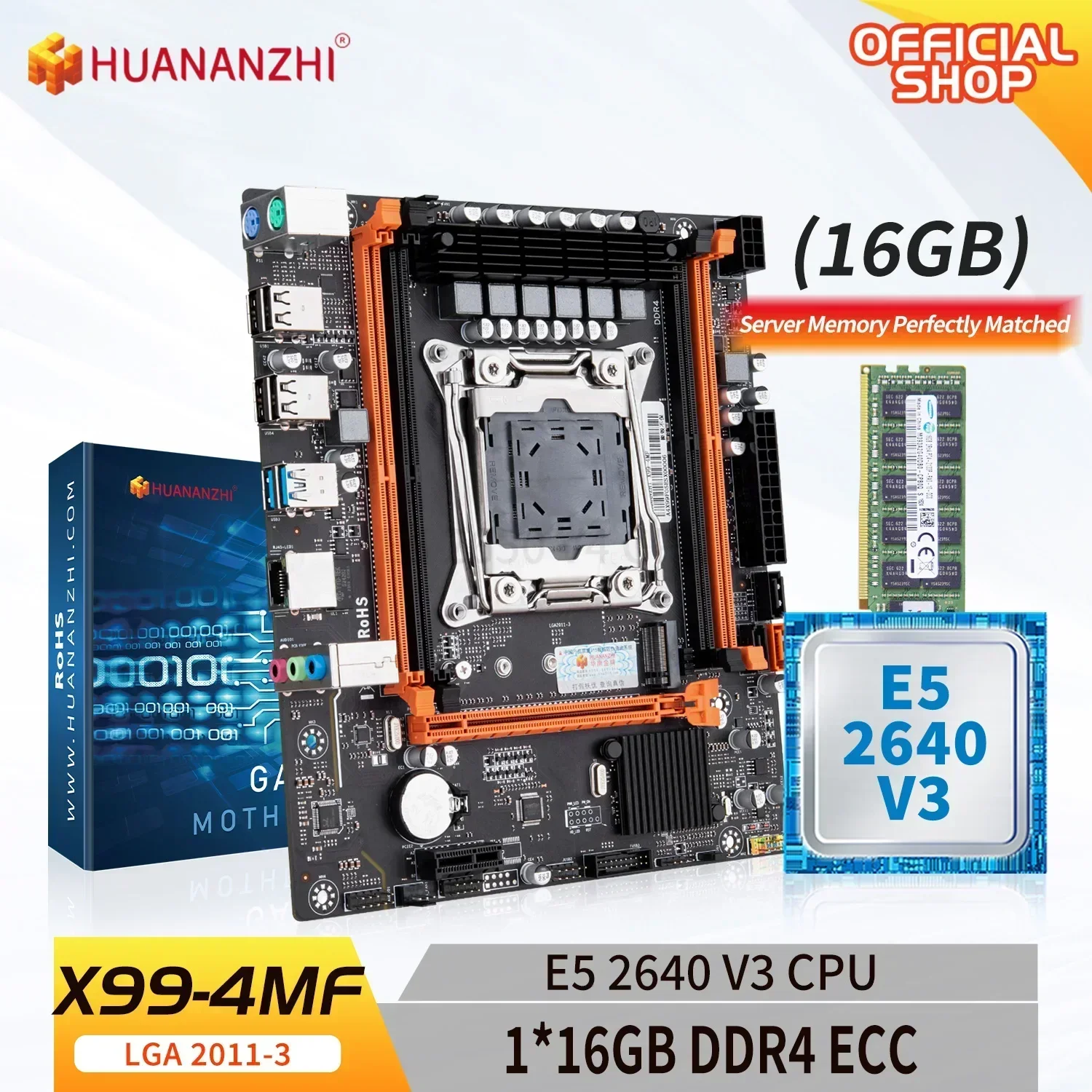 

HUANANZHI X99 4MF LGA 2011-3 XEON X99 Motherboard with Intel E5 2640 v3 with 1*16G DDR4 2133MHZ ECC memory combo kit set