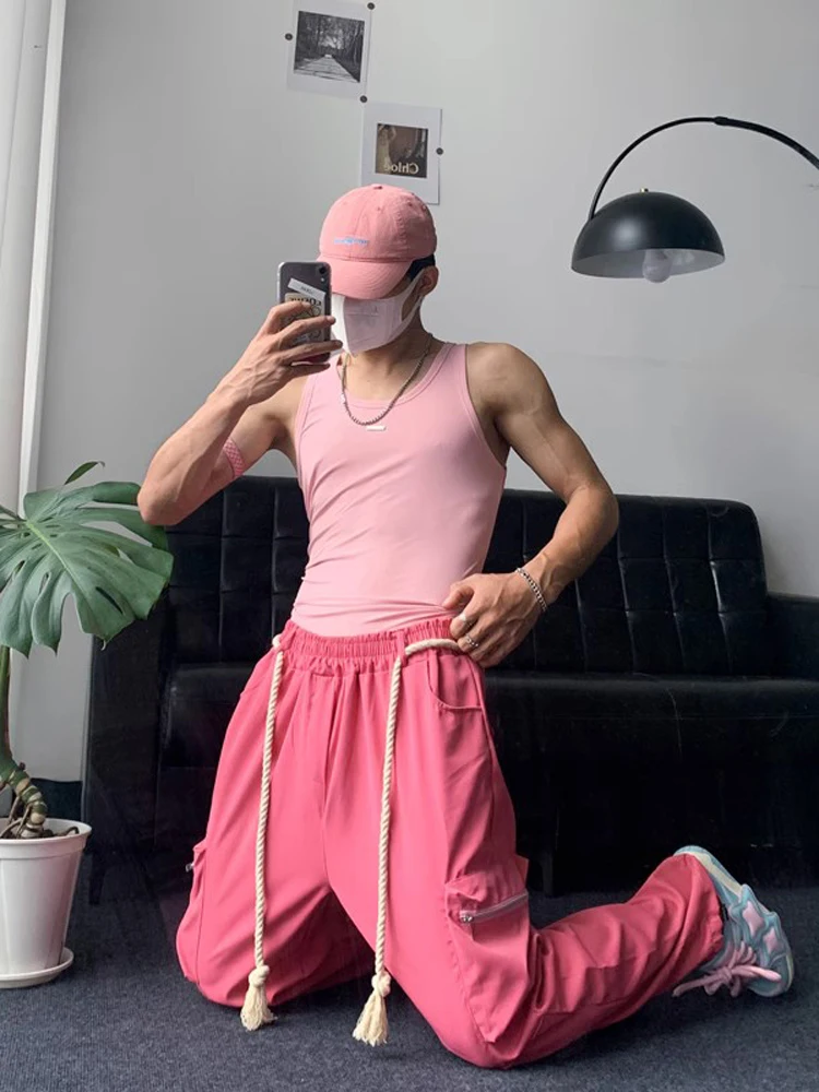 

Мужские розовые брюки в стиле хип-хоп High Street, американские брюки-парашюты, модная одежда Dopane, повседневные летние шорты