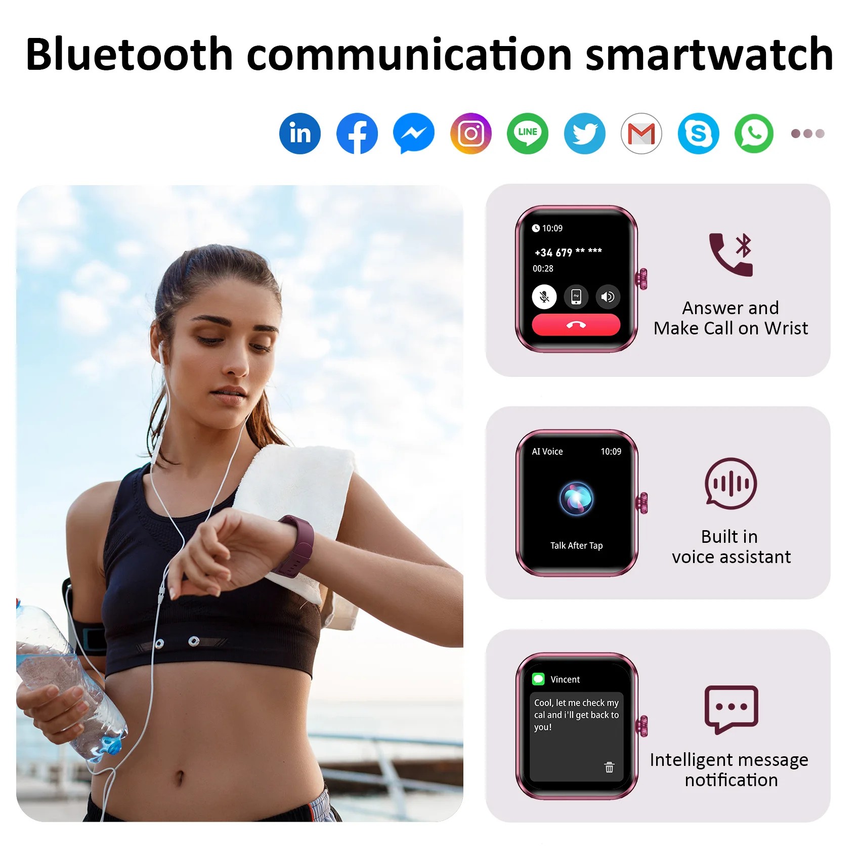 Blackview R50 Smart Watch Bluetooth Calling 1.85\'\' HD Display SpO2 Heart Rate Monitor Smartwatch for Men Women 100 Workout Modes