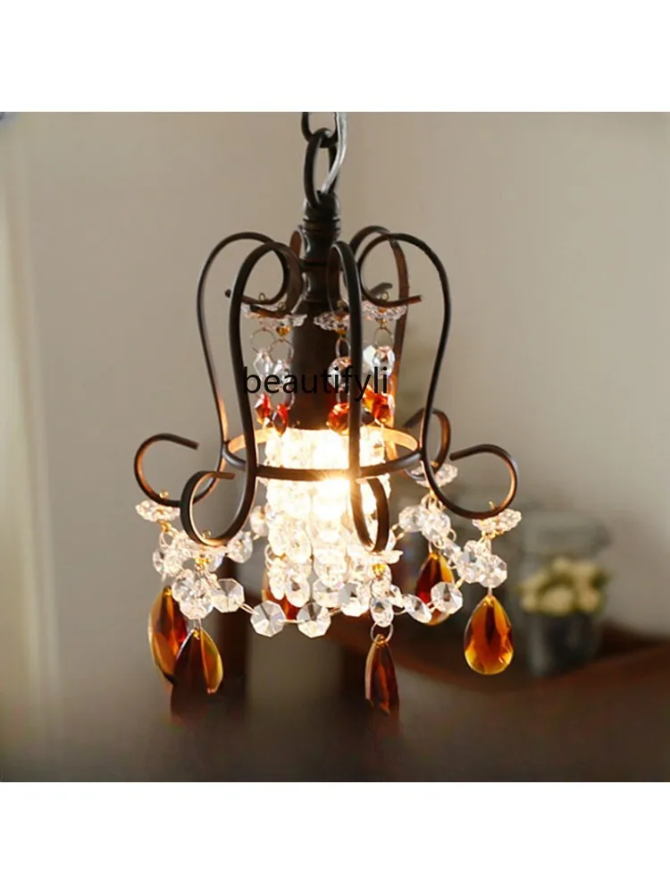 French Retro Crown Shape Crystal Lamp Corridor Light Balcony Cloakroom Bedside Small Droplight