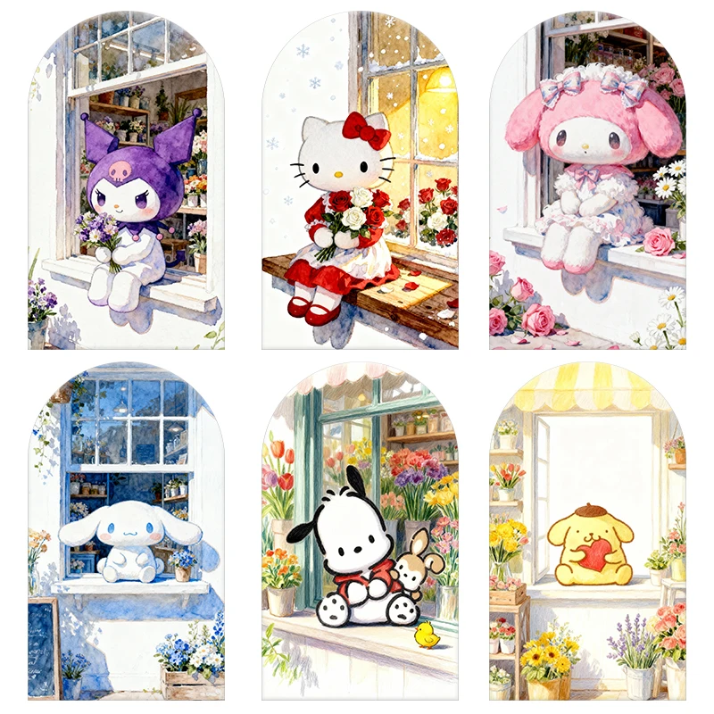 

Sanrio Characters Window Flower Shop Theme Arch Backdrop Cover Warm Festive Scene For Kids Birthday Baby Shower Photo Booth