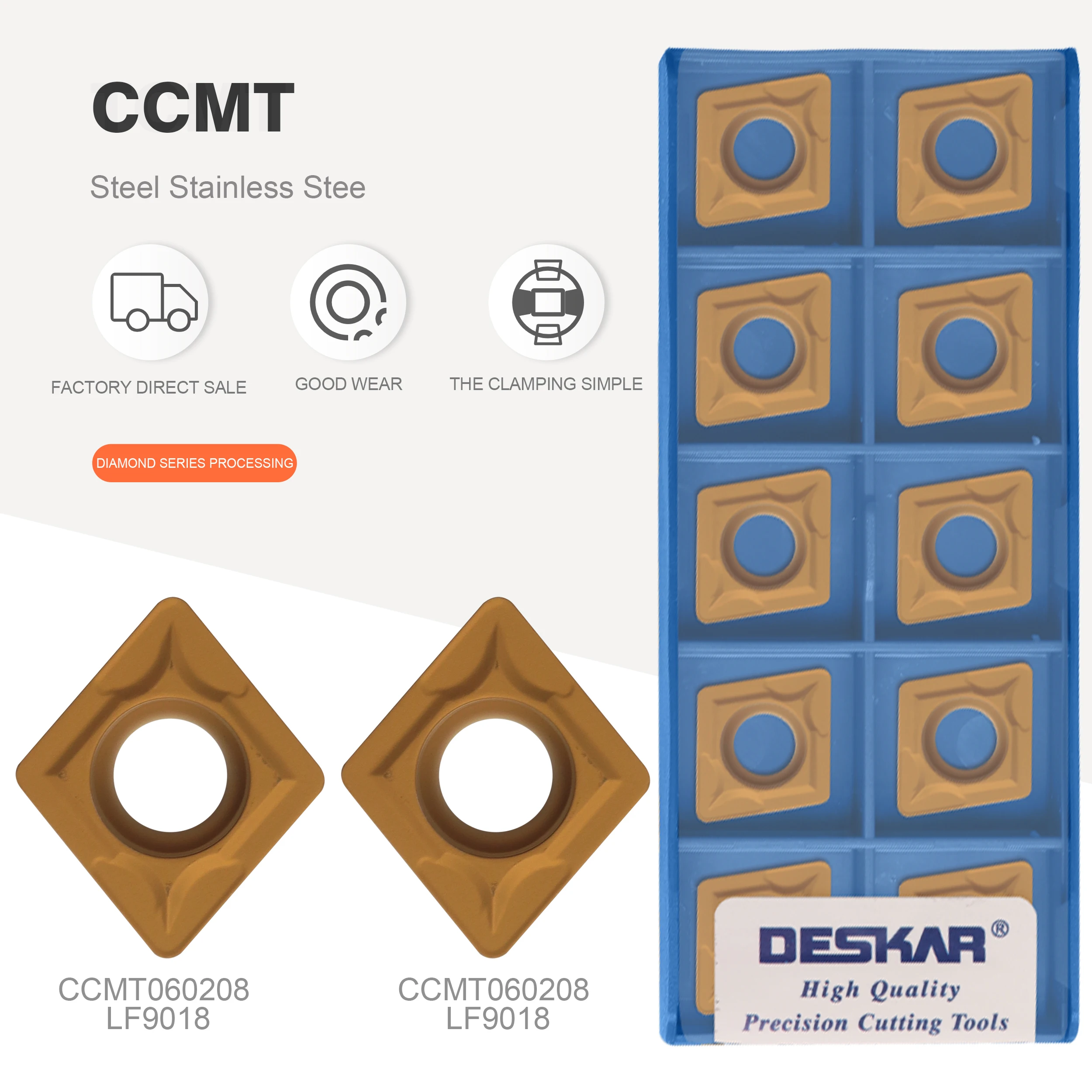 

Твердосплавная вставка для токарного станка DESKAR CCMT060204 CCMT09T304 CCMT09T308 CCMT060208 LF9018