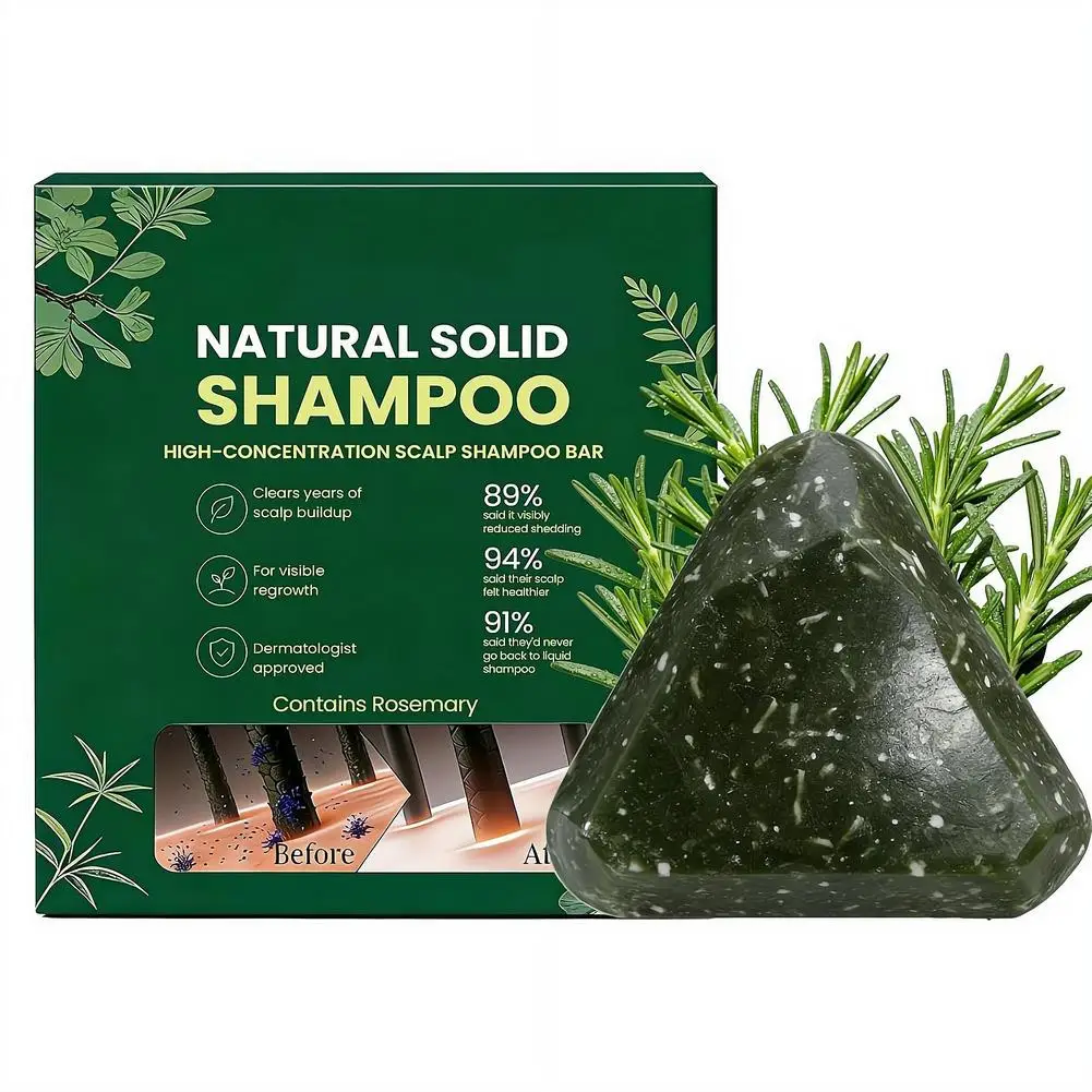 Barra de Champú Sólido Natural de Romero, Jabón para el Crecimiento del Cabello y Anticaída, Limpieza Profunda del Cuero Cabelludo, Cuidado Capilar Ecológico para Todo Tipo de Cabello