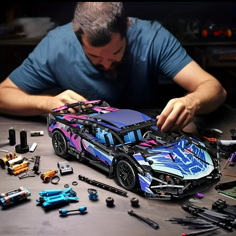 Blocs de construction de voiture de course de style cyber classique, série technologique de 1614 pièces, ville de marque célèbre, supercar Moc, jouet d'assemblage, cadeau de pâques, cadeau d'anniversaire