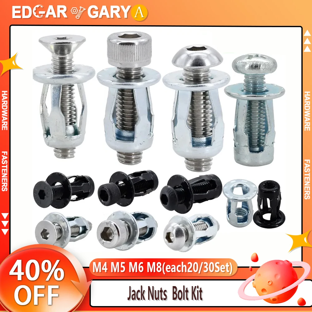 20/30Set Petal Shape Jack Nuts Screw Bolt Kit Rivet Nuts Expansion Metal Rivetnut Panel License Plate Clamp Lock Nut M4 M5 M6 M8