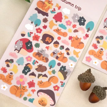 Korean Import Original BONITO Kawaii Autumn Trip Squirrel Paper Stickers Scrapbooking Diy Journal Stationery Sticker Deco Art